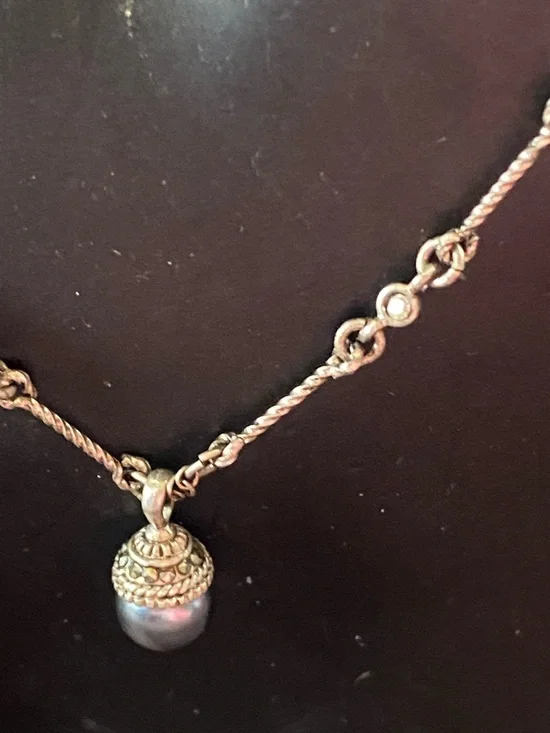 Liz Claiborne dark pearl acorn Necklace and Black Hematite dog tag necklace set - Picture 5 of 11